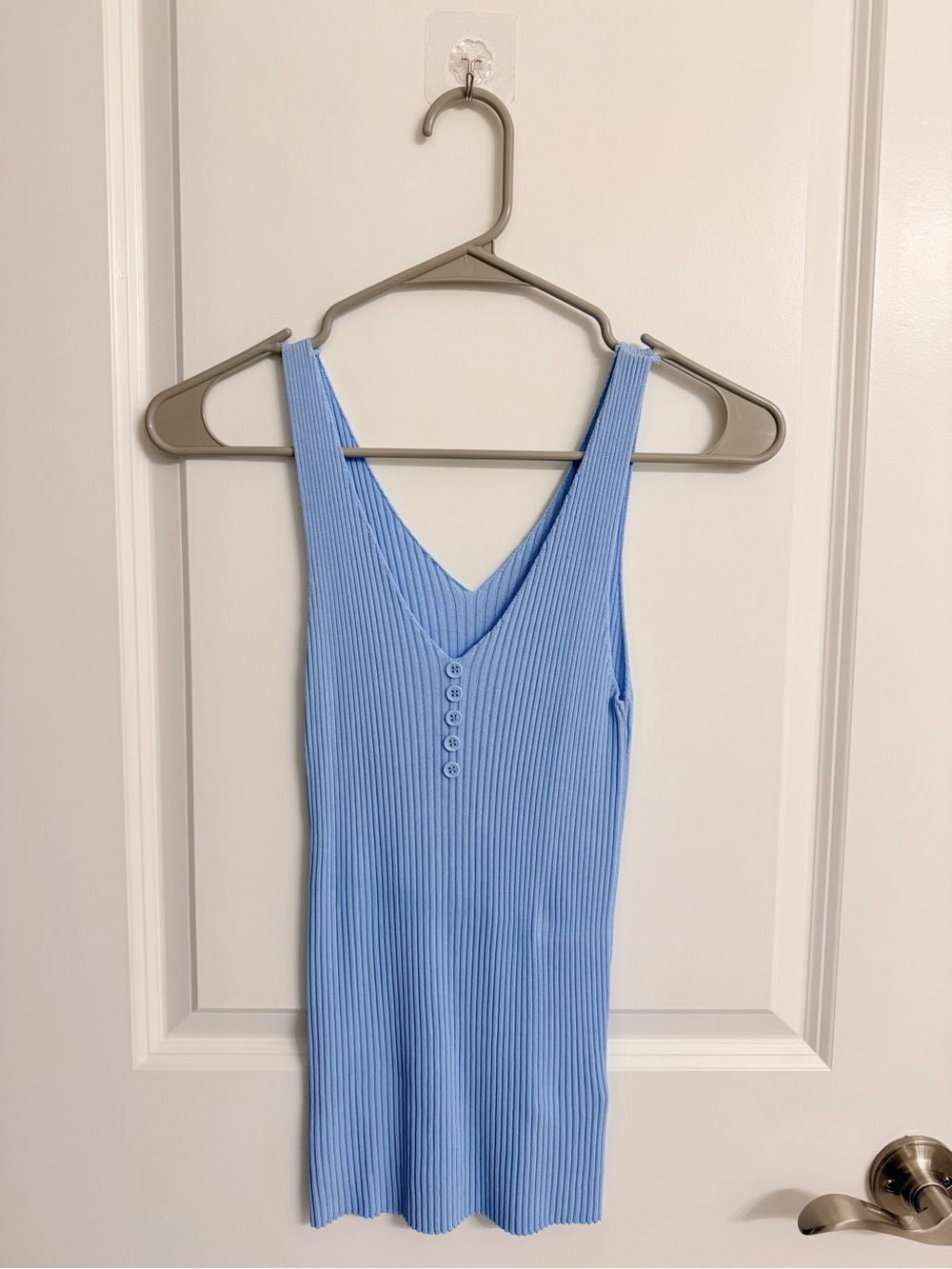 Korean 3.3 Field Trip Light Blue Ribbed Button V-Neck Tank Top